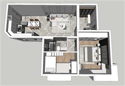 北欧家装两房SU模型 免费sketchup模型下载