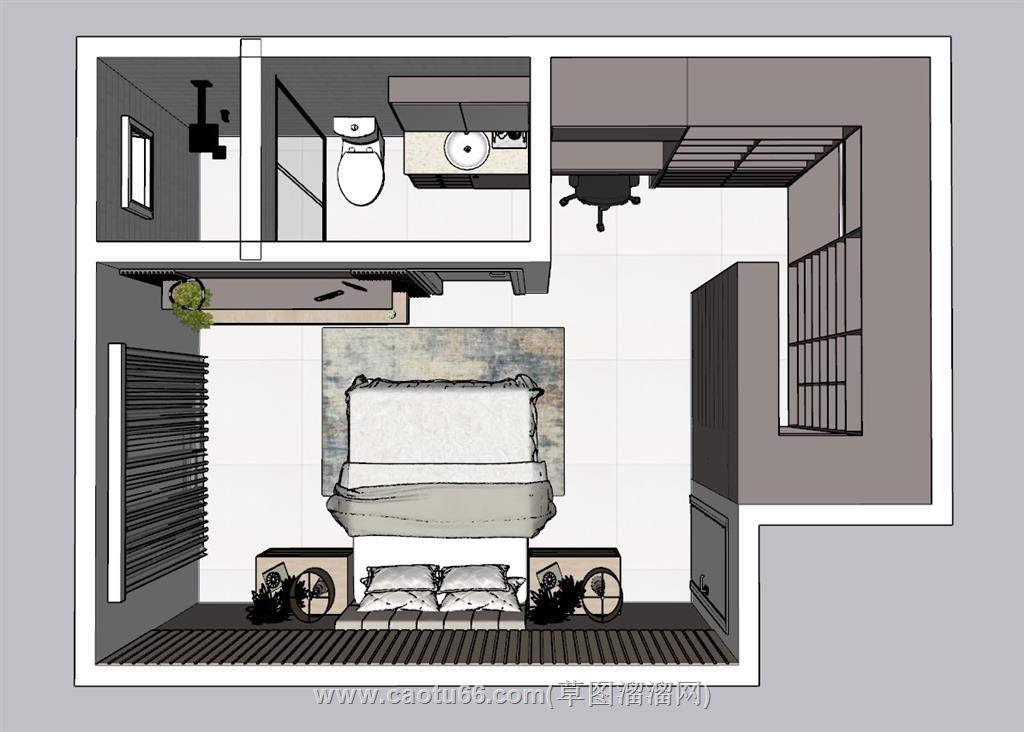 单身公寓卧室SU模型