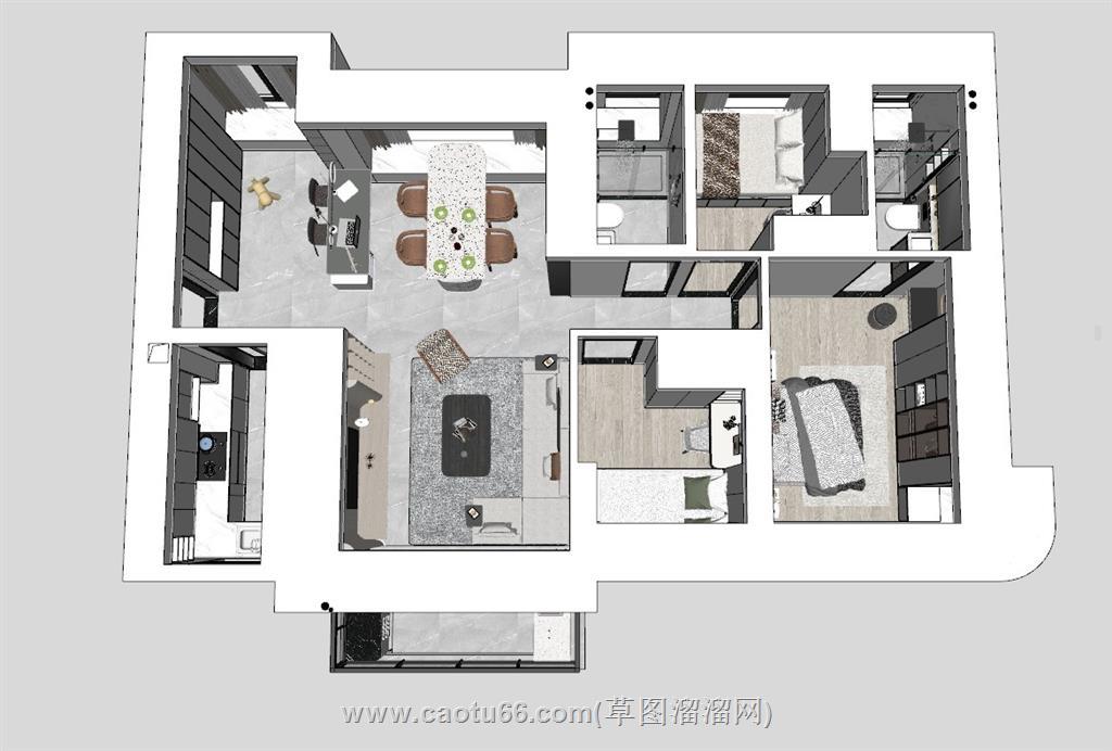 现代户型家装SU模型 1