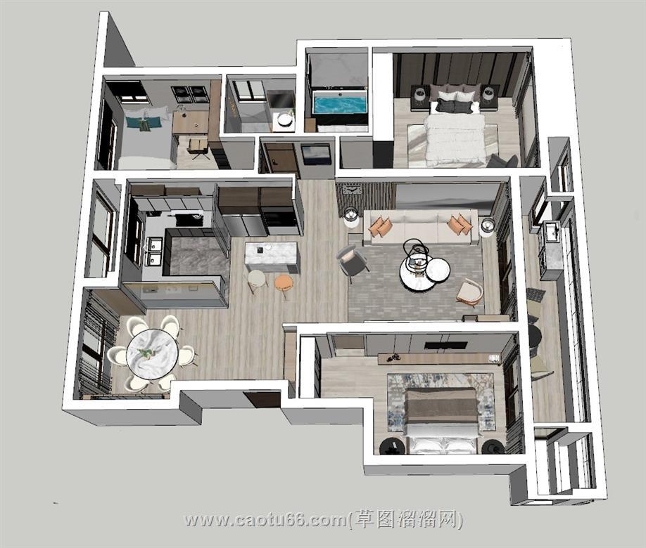 家装户型鸟瞰SU模型 1