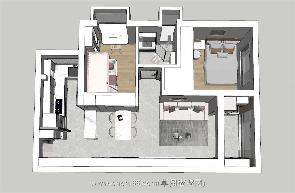 现代风格家装户型SU模型 1