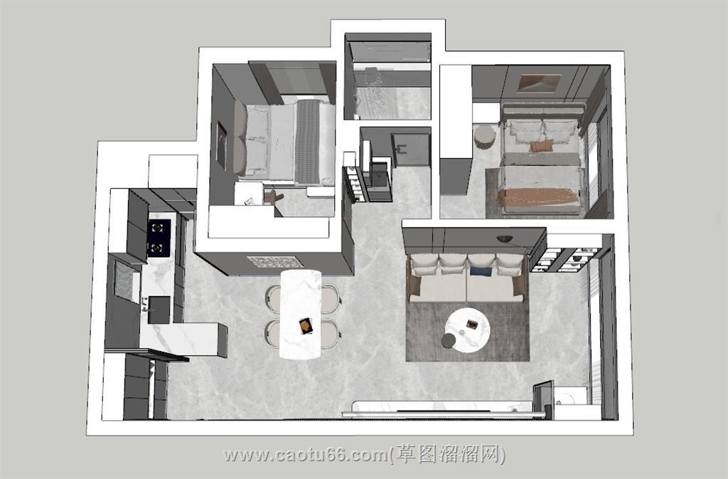现代家装户型SU模型 1