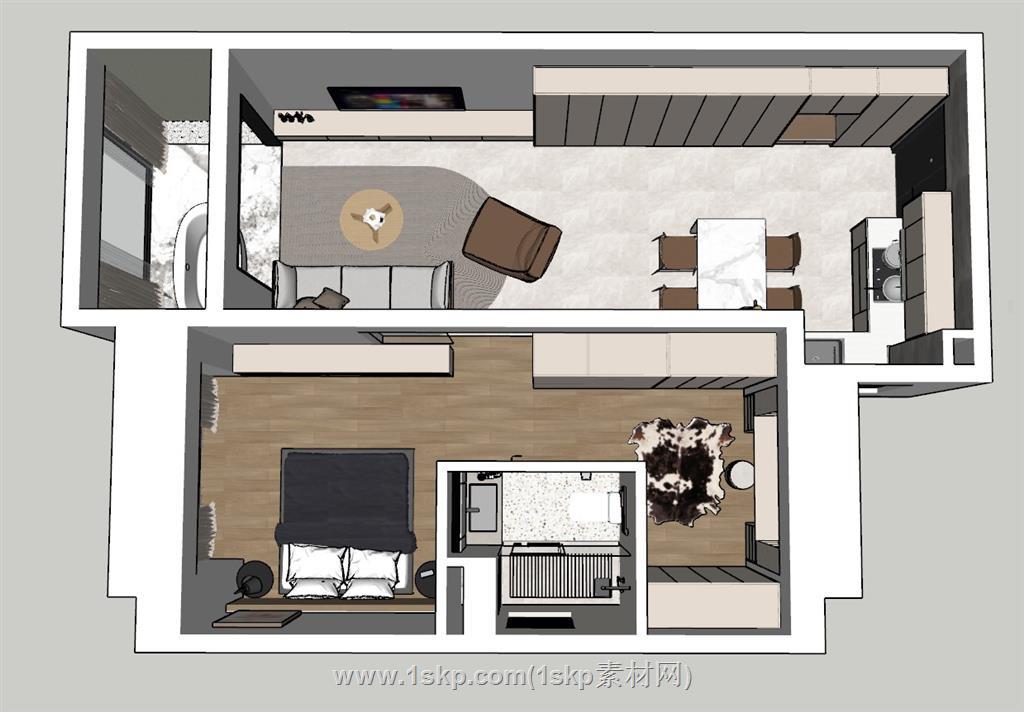 家装鸟瞰小户型SU模型 1