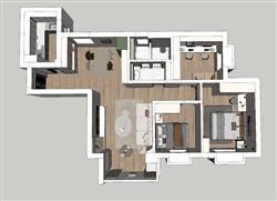 奶油家装户型SU模型 免费sketchup模型下载