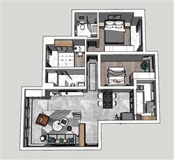 户型家装鸟瞰SU模型