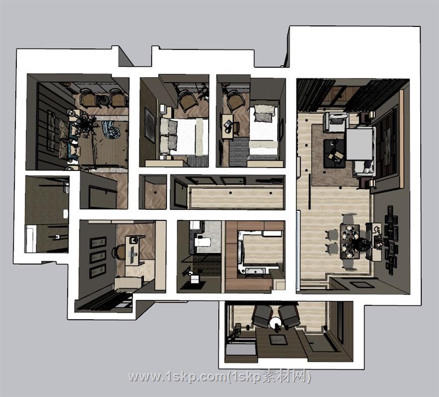 现代家装住宅SU模型 1