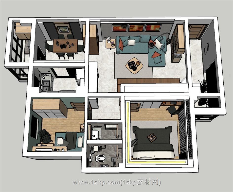 样板间家装户型SU模型 1