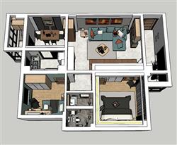 样板间家装户型SU模型 免费sketchup模型下载