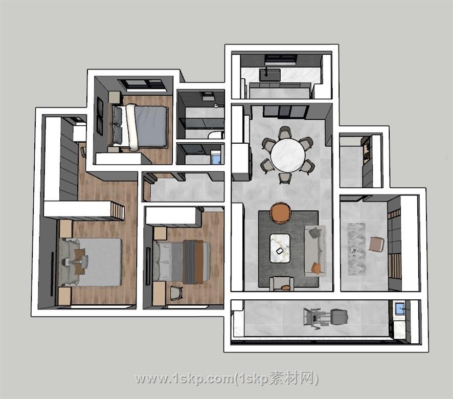 现代家装户型SU模型 1