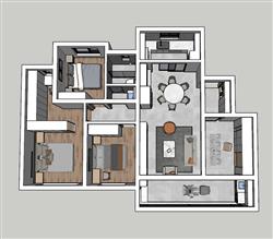 现代家装户型SU模型 免费sketchup模型下载