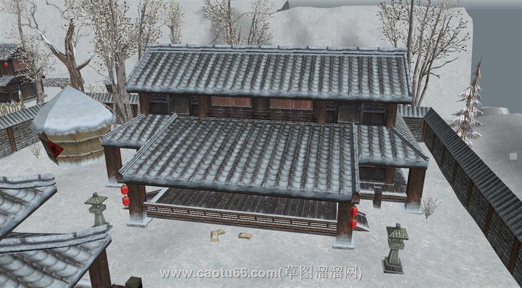 雪地古镇场景SU模型 4