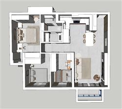 家装鸟瞰户型SU模型 免费sketchup模型下载