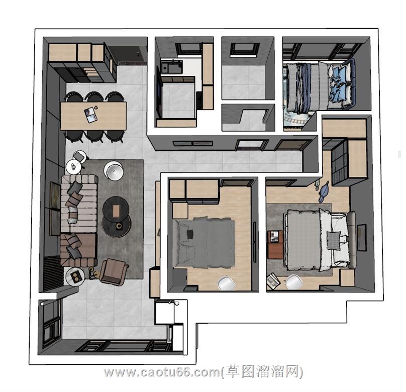 家装鸟瞰样板间SU模型 1