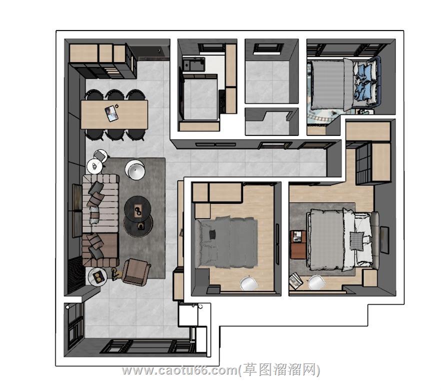 家装鸟瞰样板间SU模型 1