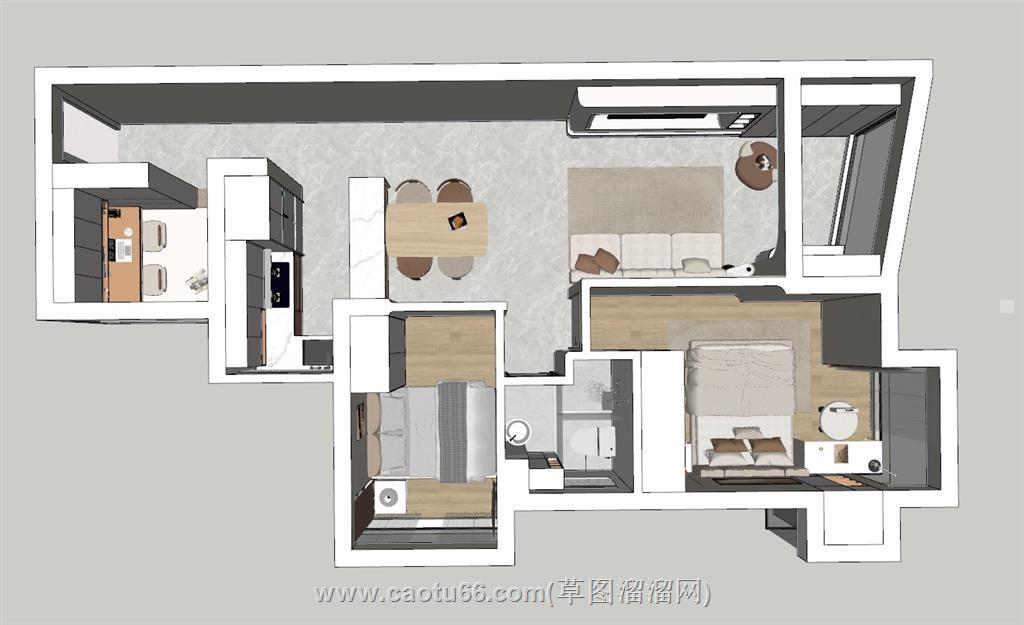 家装户型鸟瞰SU模型 1