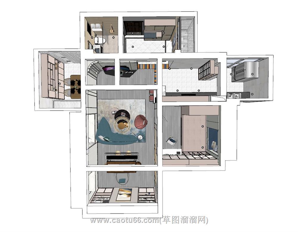 公寓家装户型SU模型 1