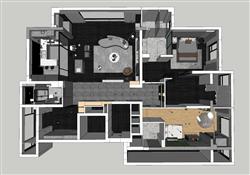 家装户型鸟瞰SU模型