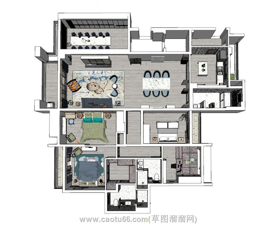 北欧家装户型SU模型 1