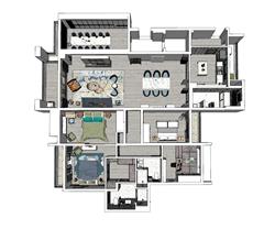 北欧家装户型SU模型 免费sketchup模型下载