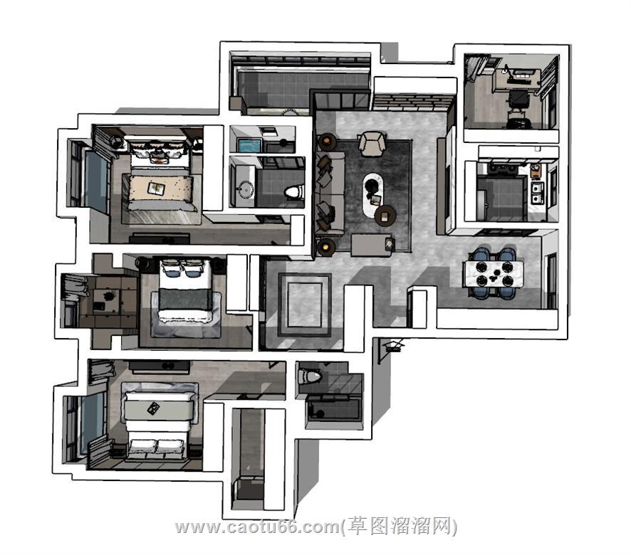 现代家装鸟瞰SU模型 1