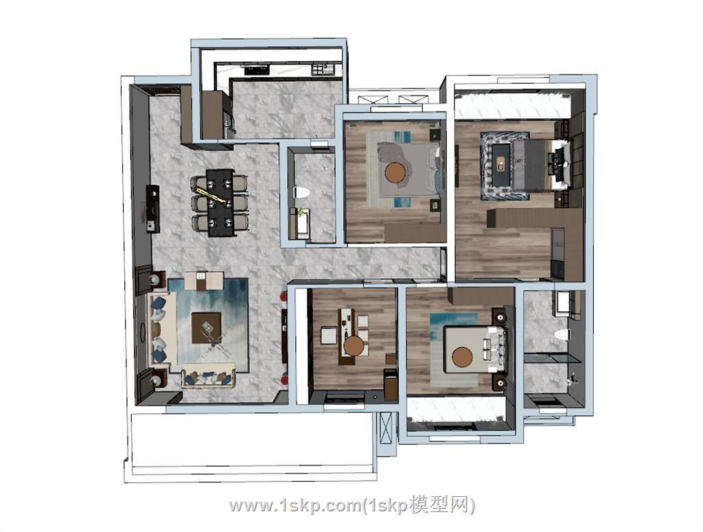 新中式鸟瞰家装SU模型 1