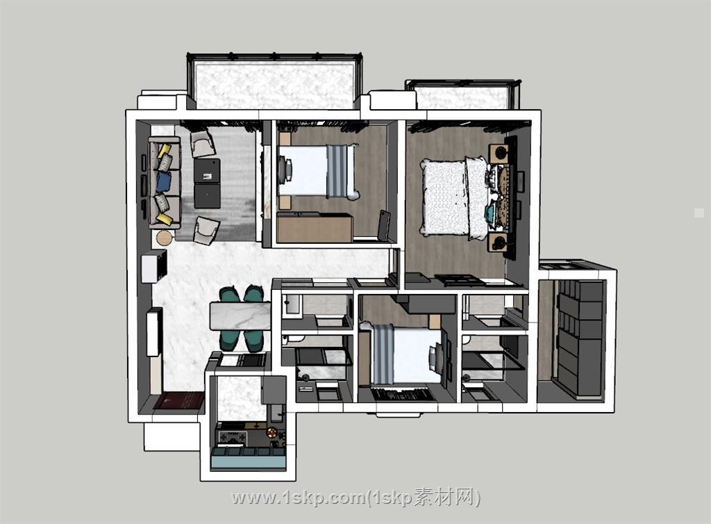 小户型公寓家装SU模型 1