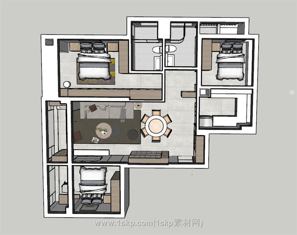 户型家装鸟瞰图SU模型 1