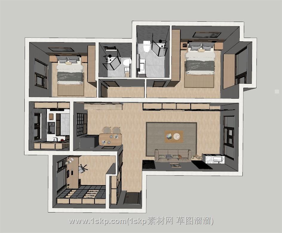 家装户型鸟瞰图SU模型 1