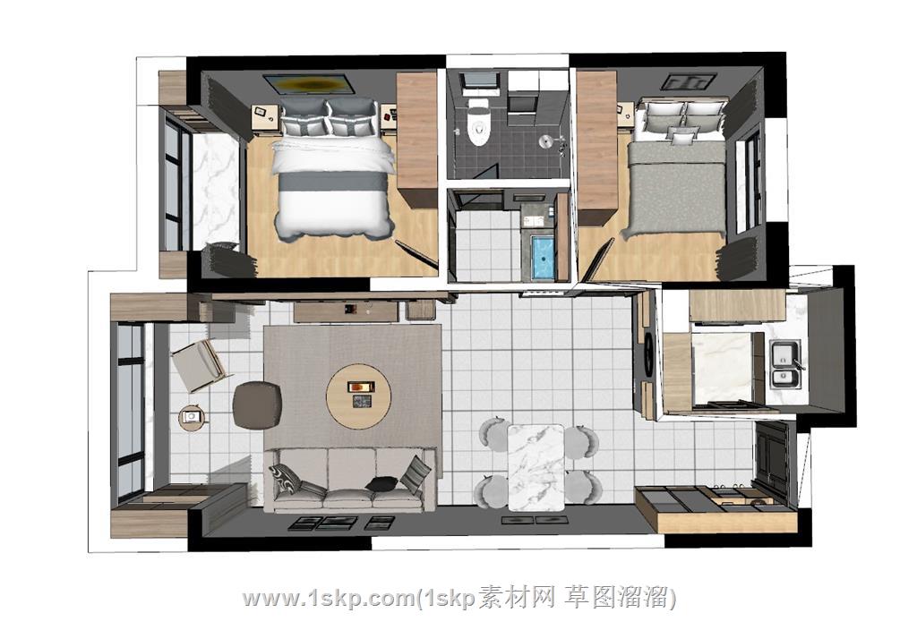 户型家装鸟瞰SU模型 1