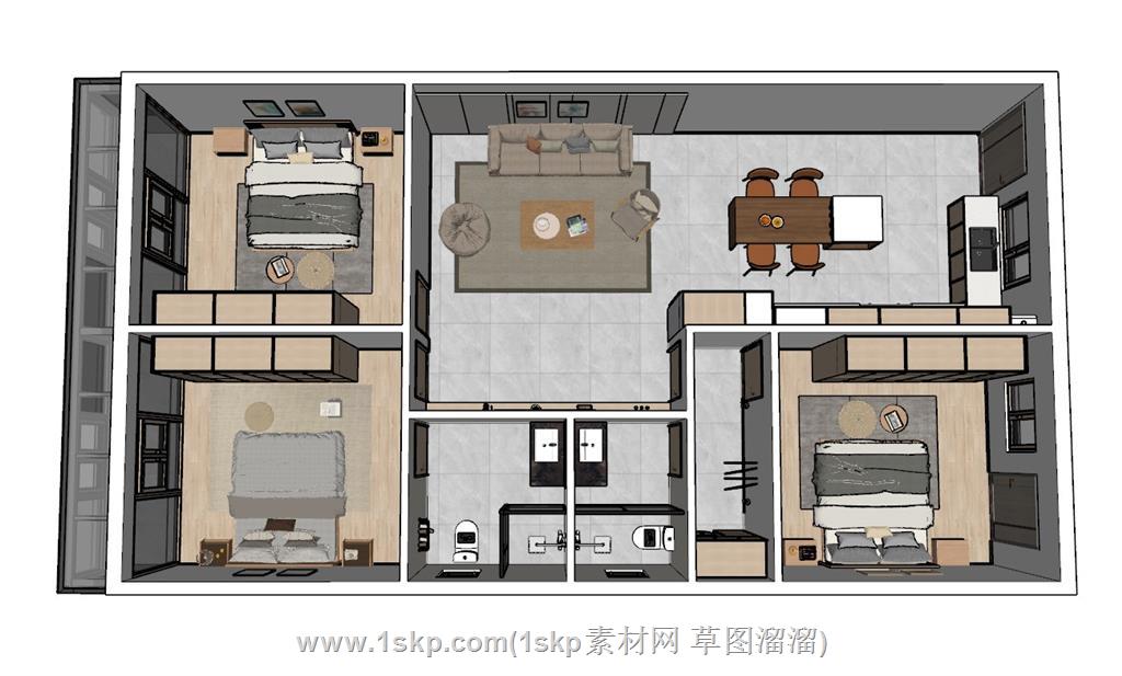 日式家装样板间SU模型 1