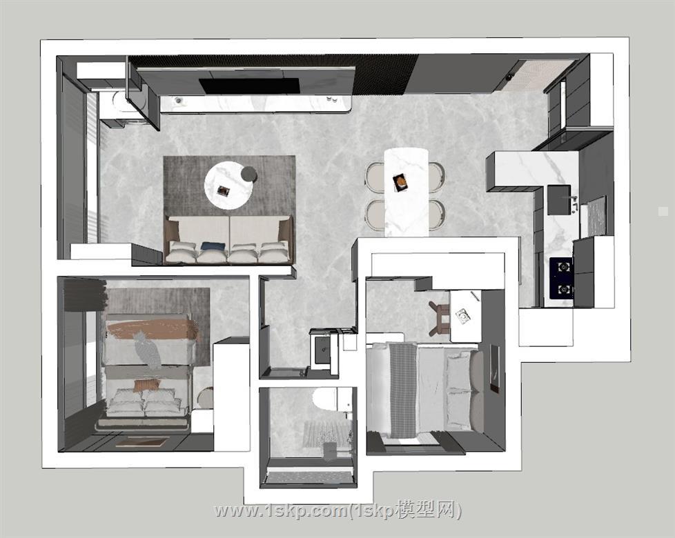 现代风格家装鸟瞰SU模型 1