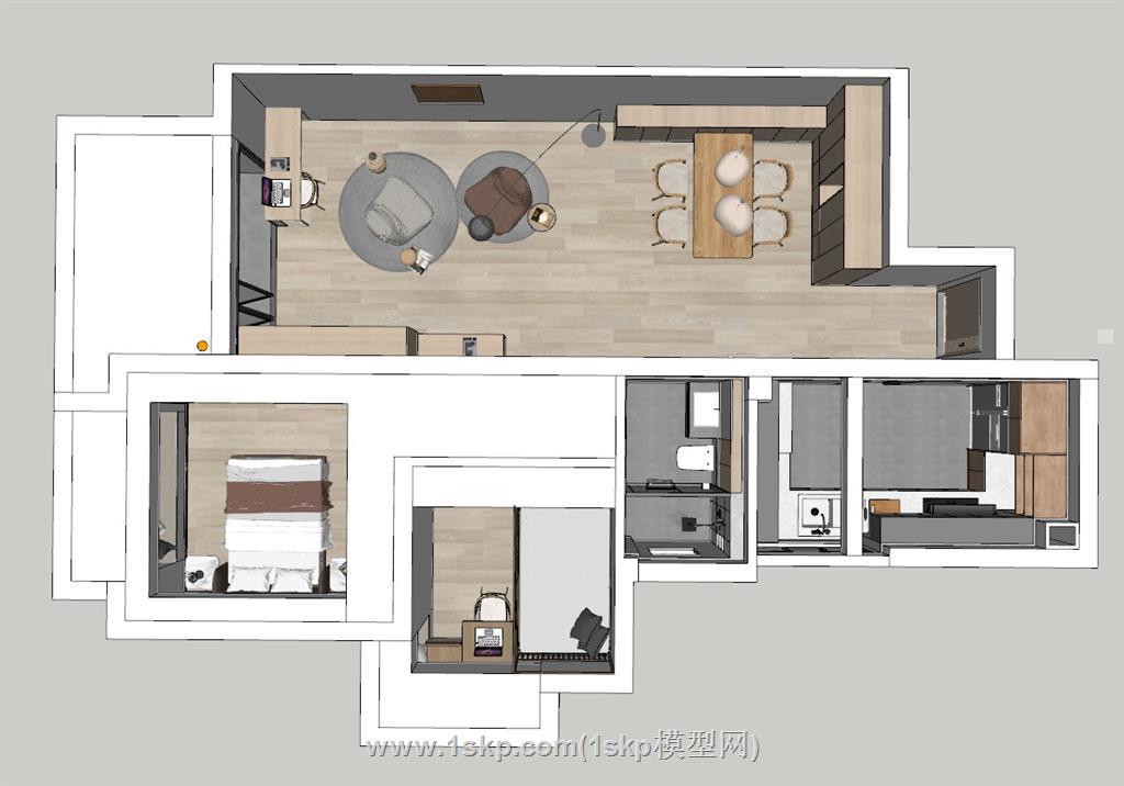 现代小户型家装SU模型 1