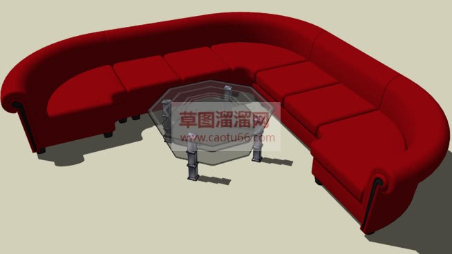 大红色L沙发SU模型 1