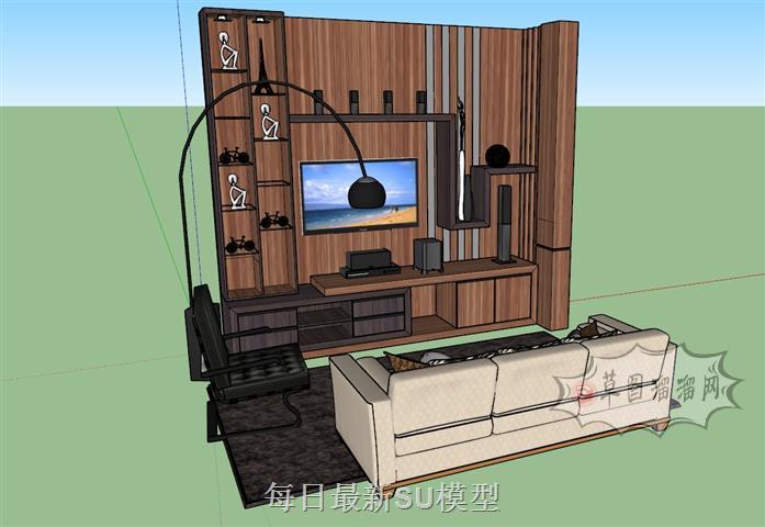 电视柜沙发落地灯SU模型 1