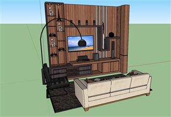 电视柜沙发落地灯SU模型 免费sketchup模型下载