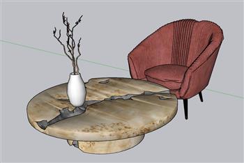 扶手椅裂纹茶几SU模型