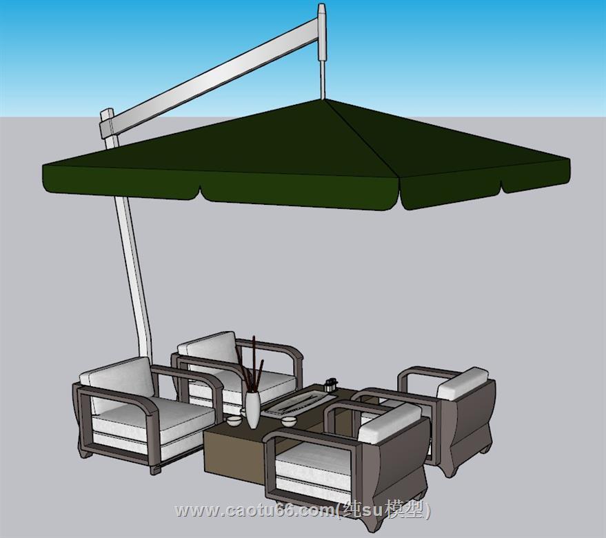 户外沙发遮阳伞SU模型 1