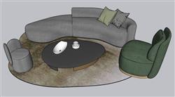半弧形沙发茶几SU模型 免费sketchup模型下载