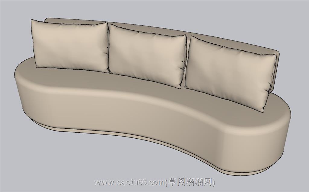 奶油风沙发SU模型 1