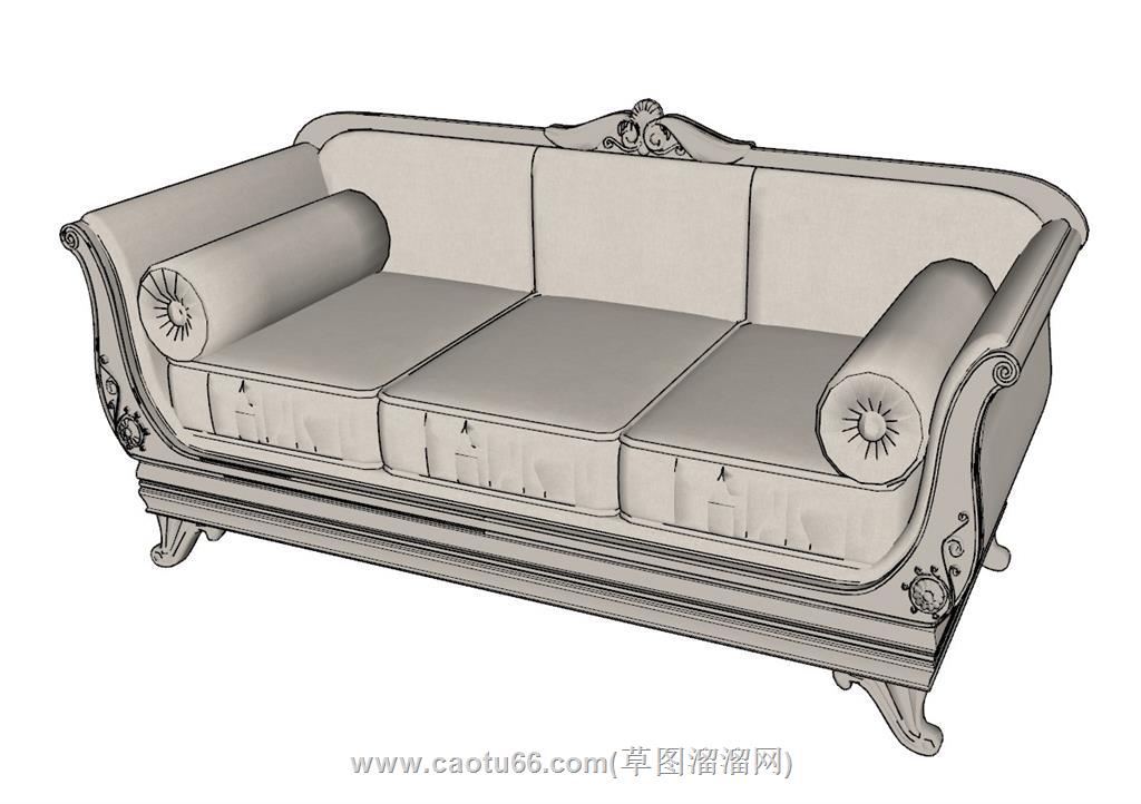 欧式三人座沙发SU模型 2