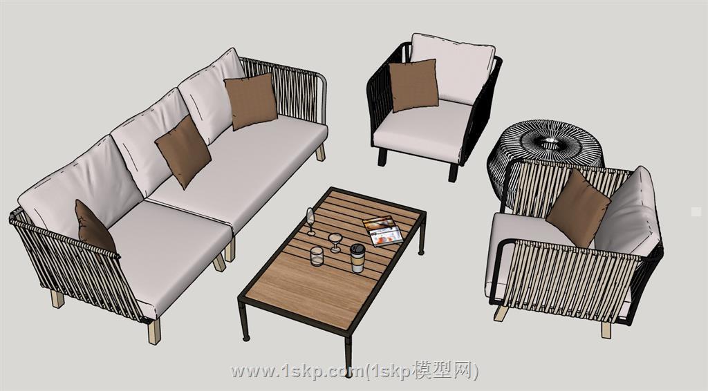 藤制沙发家具SU模型