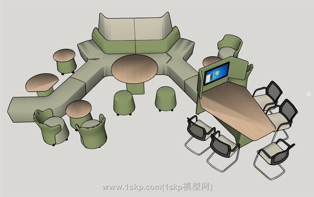 休闲区组合沙发SU模型 1