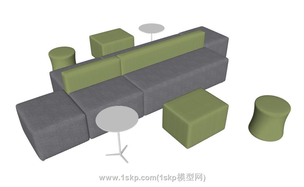 休闲区组合沙发SU模型 3