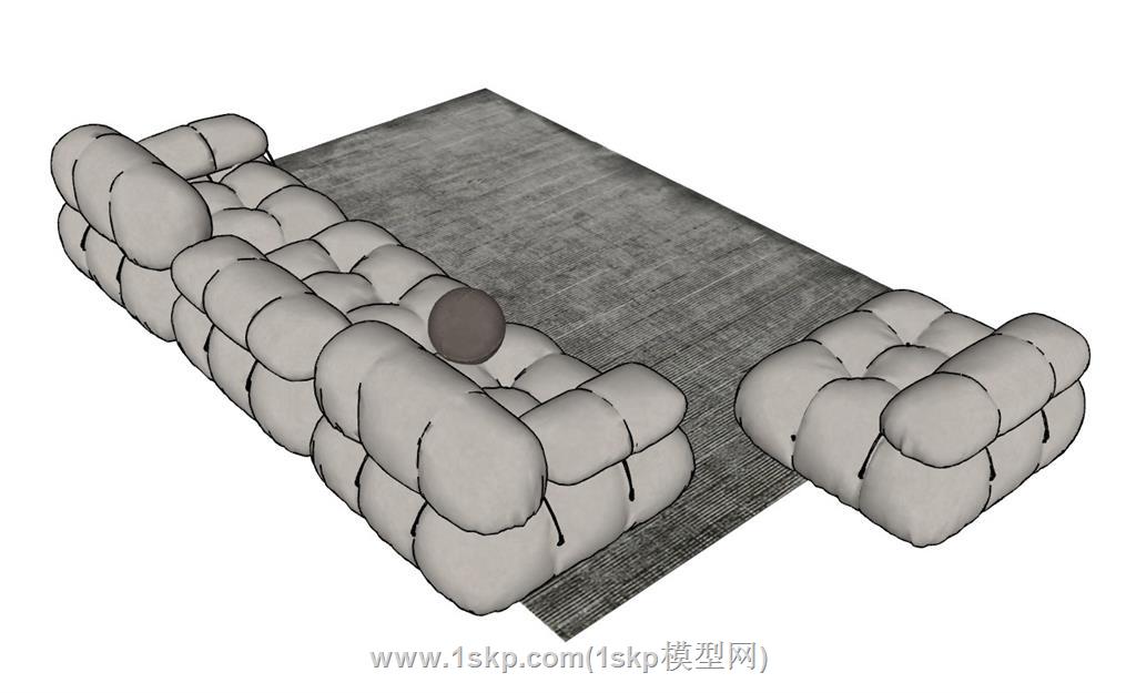 奶油沙发SU模型 3