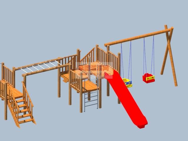 儿童游乐设施爬杆秋千椅SU模型 1