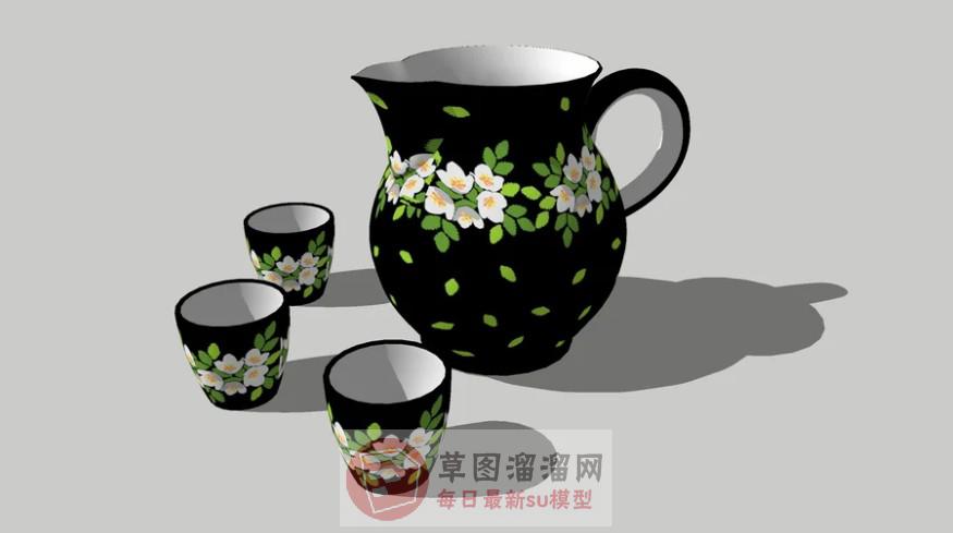 菊花茶茶壶茶杯SU模型 1