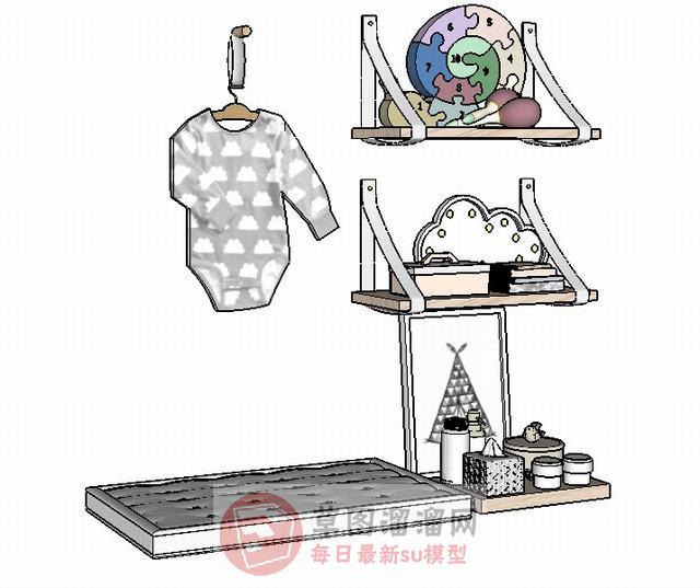 儿童壁架衣钩SU模型 1