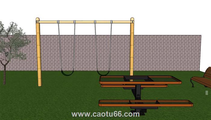 小公园滑滑梯秋千椅SU模型 2