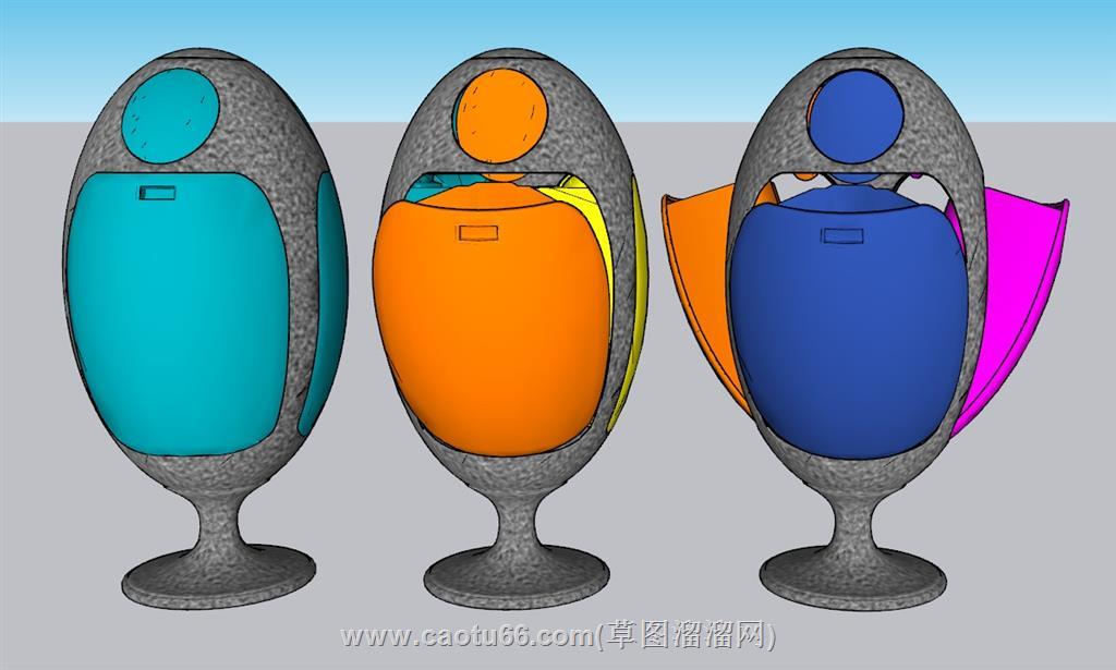 儿童彩蛋垃圾桶SU模型 1