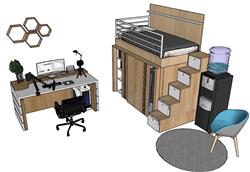 儿童书桌床铺SU模型